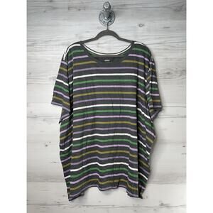Sonoma Shirt Womens 3X Gray Striped Everyday Tee Plus Size 3XL 100% Cotton Top